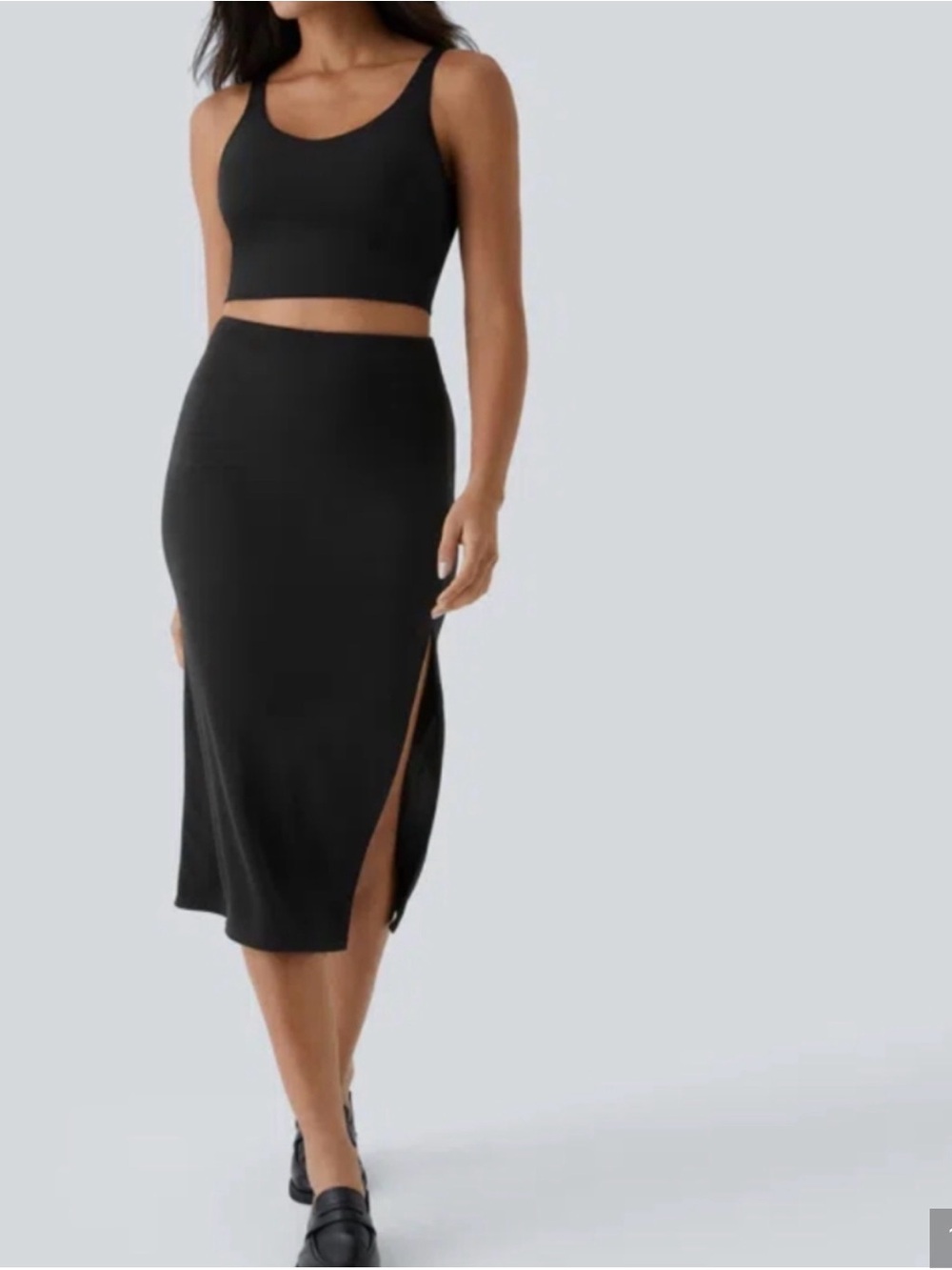 HALARA Black Midi Skirt with Side Slit